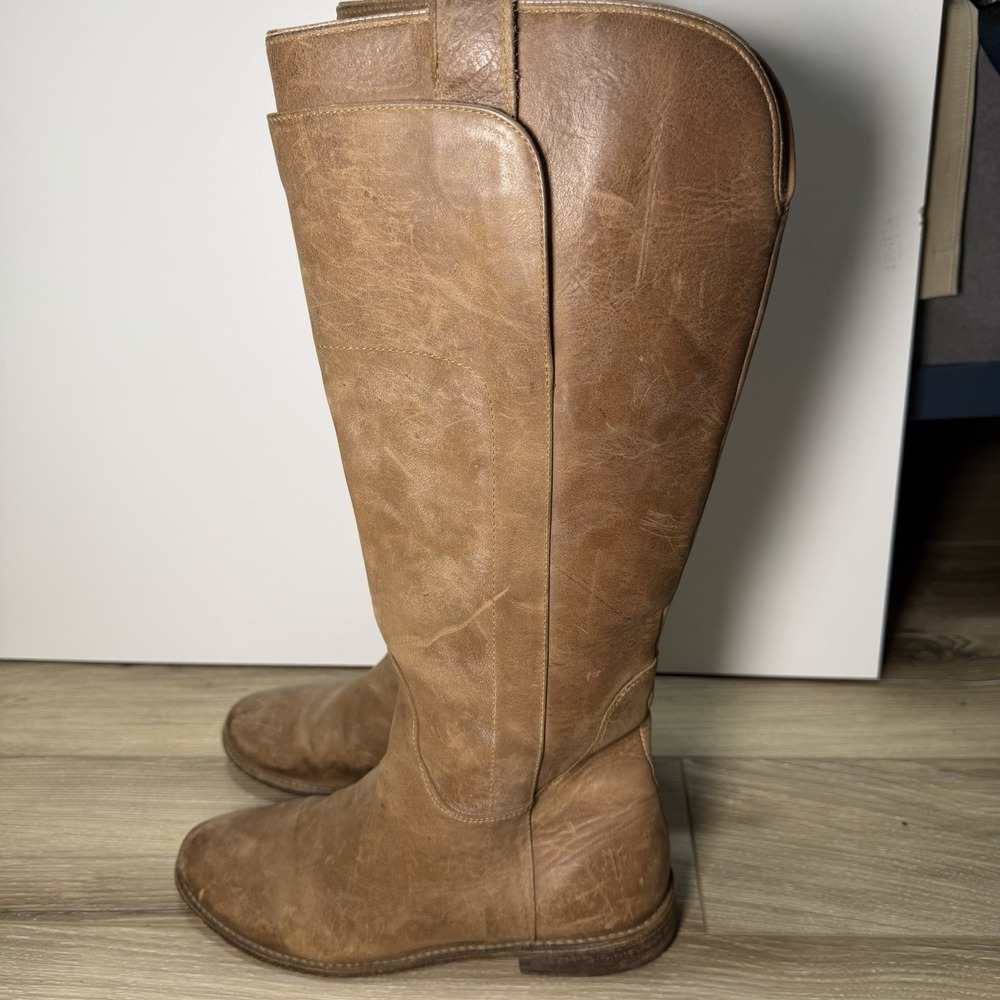 Frye Paige Tall Riding Boots Taupe Distressed Burnished Leather Women's Size 7.5
